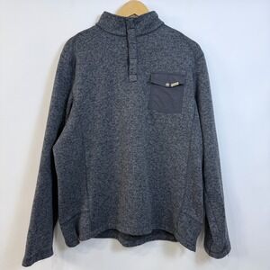 Woolrich Quarter Snap Long Sleeve Fleece Pullover Sweater Mens L Gray Pocket